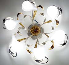 Wunderschöne Gold-Silber Metall-Murano Schirme Deckenleuchter, Lüster 6 Flammig