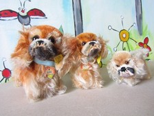 Steiff Hunde Pekinesen Peky, 2x KFS, 1x S, 6-12 cm hoch, 60er-J., top!