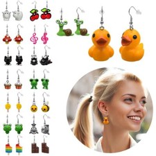 1 Paar Ohrringe Frosch Katze Gummi Ente Pilz Kirschen Eis Cupcake Lolli Biene