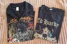 ED HARDY by Audigier Vintage Herren Poloshirt + T-Shirt schwarz mit Strass, XXL