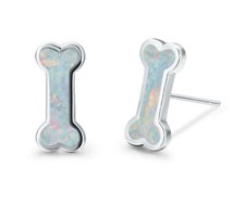 ൠ Ohrringe Hund Knochen pastell farbener Feueropal versilbert für Hundefreunde