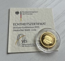 20 € Goldmünze 2015: Deutscher Wald Linde Mzz. D st