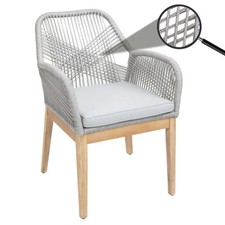 B-Ware Gartenstuhl MCW-H56b, Sessel, Rope Holz Akazie hellgrau Kissen hellgrau