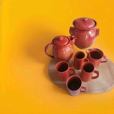 Tontopf Rumtopf Bowletopf mit Deckel, 4 Becher, 1 Krug und 1 Kännchen Handarbeit