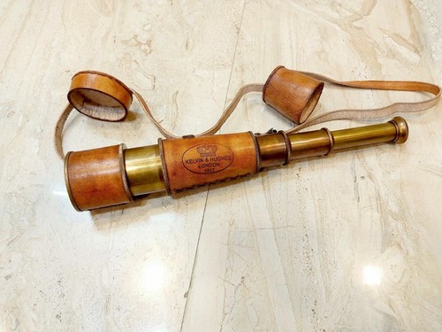 Antik messing leder teleskop - antik,