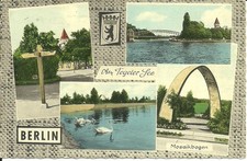 AK Berlin - Am Tegeler See, Wappen, Brücke, Mosaikbogen - 1963 gel. Werbestempel