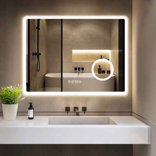 Led badspiegel mit uhr - mit, touch