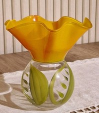 Seltene Eisch Glasvase mundgeblasen, handbemalt, 21 cm Höhe, Vase, Glas Kunst