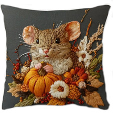 Kissen mit Füllung 45x45cm Stickoptik Maus, Dekokissen Ratte, Wurfkissen Mäuse