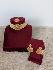 Bollywood Inspired Jewelry Set Gold Plated Earrings Women Wedding