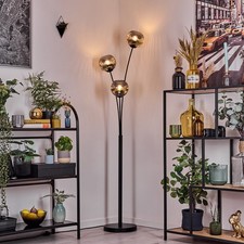 Moderne Stehleuchte/Stehlampe im Retro-Design, Metall/Riffelglas, Schwarz/Rauch