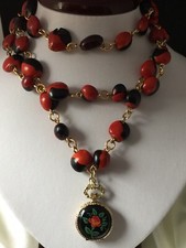 Rarität,STOWA Ketten-Umhänge-Taschen-Uhr, Rote Rose + Kette Schwarz Rot, Vintage