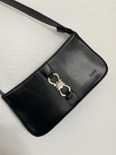 y2k Baguette Bag Handtasche silberne Schnalle Gabor Tasche Schwarz Damentasche 