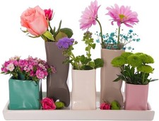 Blumenvase Vasenset 5 eckigen Vasen Bunt Keramik handgefertigt Deko Arrangement