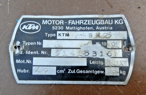 Ktm typenschild - sm,