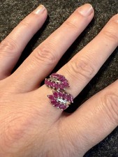 HSE Harry Ivens Rubin Ring „Blätter Optik“ 925er Silber rhod. RW 17