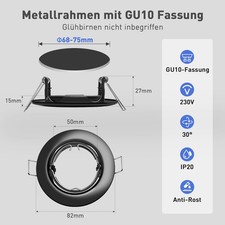 10X LED Einbaustrahler Rahmen GU10 MR16 230V Einbauspot Einbaurahmen Spot DHL
