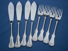 Fischbesteck f. 4 Pers., Robbe & Berking, Alt Kopenhagen, 150er Silberauflage