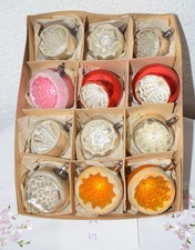 alter Christbaumschmuck 12 x Einstich Kugel Reflex farbig und Silber Lauscha