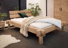 Skandi Balkenbett Holz Wildeiche 140x200 Bett Natur Echtholz vollmassive Balken