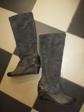 Mjus,Langgschaft Stiefel,Riemchen,Gr.40,Grau/Taupe,Keilabsatz 5cm.