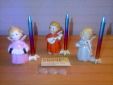 3 GOEBEL HUMMEL-ENGEL -Porzellan-Figuren-Instrumente-Kerzenständer+Kerzen-H= 7cm