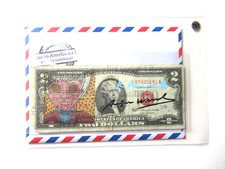 A. WARHOL/K. HARING: 2 Dollar ORIGINAL SIGNIERT, SKIZZIERT, BEARBEITET, von 1977