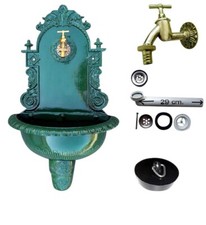 Antik Alu Wand Garten Brunnen Bassena Blumen Ampel m. Kran u. Ablaufset MG1-G