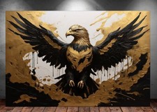 LEINWAND BILDER XXL ABSTRAKT SCHWARZ GOLD ADLER VOGEL KUNSTDRUCK WAND POSTER
