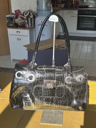 Black lack leather snake - black,