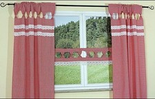 Landhaus Gardine Spitze HANDARBEIT Rot Weiß Fensterdekoration Küche HOSSNER