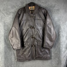Vintage Burberry Herren Leder Duffle Jacke Mantel Braun Herren Large Nova Check
