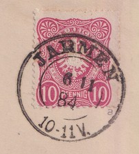 74949) JARMEN Pommern nachverwendeter Preußen-Stempel 1884 auf Brief nach Demmin