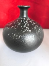 Vintage Keramikvase Schwarz Weiß Sprenkel Studiokeramik Kugelvase 14cm