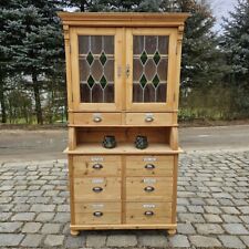 Alter antiker Apothekerschrank Schubladenschrank mit Glas-Aufsatz Bleiverglasung