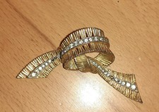 Vintage Brosche Schleife goldbarben mit Glassteinen geschliffen Modeschmuck