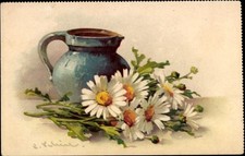 Künstler Ak Klein, Catharina, Margeriten, blauer Krug - 4819754