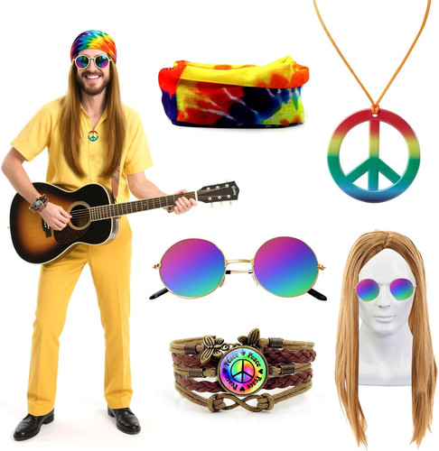 Hippie kostüm zubehör set - hippie,