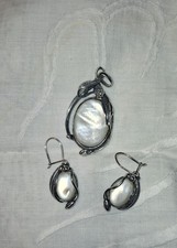 Wunderschönes Set, Anhänger und Ohrringe, Perlmutt und 925 Silber