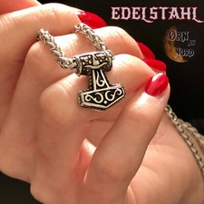 KLEINER MJÖLNIR EDELSTAHL ANHÄNGER 316L THORS HAMMER DAMEN FRAUEN KETTE WIKINGER