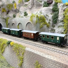 4 passenger cars, wooden crate