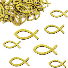 Holz Kommunion Deko Konfirmation Taufe Tischdeko Fische Konfetti Gold