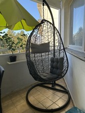 Polyrattan Hängesessel Hängekorb mit Gestell Rattan Hängestuhl Sessel Anthrazit