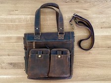 Greenburry Vintage Leder Handtasche Umhängetasche 32cm x 34cm braun