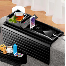 Holz Bambus Sofa Arm Tablett Tisch abnehmbar Schiebe Telefon Snacks Getränke schwarz