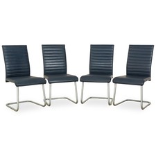 4er Garnitur Ronald Schmitt Leder Stuhl Freischwinger Blau Navy