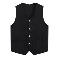 DE Unisex Ärmellos Geknöpfte Gilet Basic Einfarbig Arbeitsweste Tunika Top