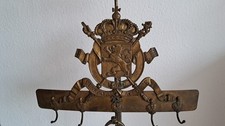 Bronze Kaminbesteck-Stand, antik, Belgien Wappen, 19. Jh., Kerzenleuchter