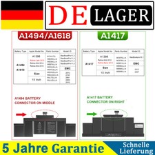 A1618 A1494 A1417 Akku für MacBook Pro 15"Retina A1398 Ende 2013 Mitte 2014 2015