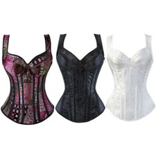 Damen Vintage Vollbrust Korsett Corsage Schwarz Bustier Weste Schnürkorsett DE